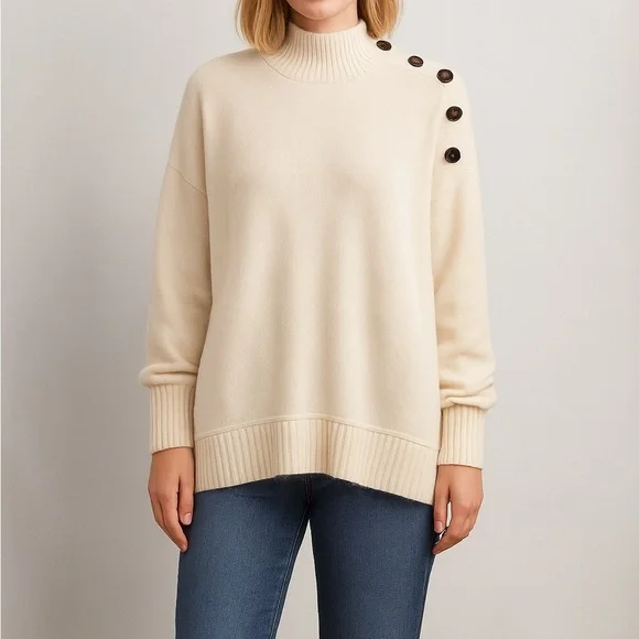 By Anthropologie cozy essential ribbed mock neck button shoulder knit sweater XL - Picture 2 of 14